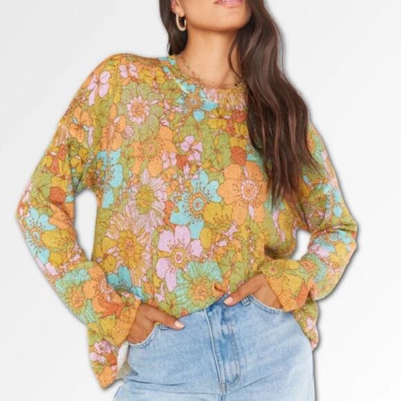 Show me your mumu Sue Pocket Sweater Groovy Blooms sz M - Picture 1 of 7